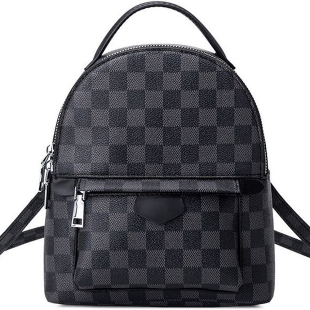 Mini Backpack in Grey & Black Checkered Canvas